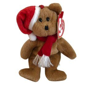 Ty Jingle Beanies 1997 Holiday Teddy Bear Plush Santa Hat & Scarf Ornament NEW
